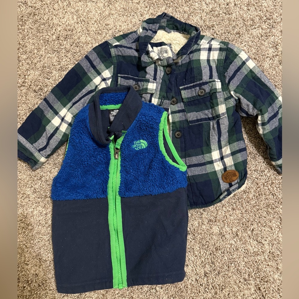 Vest and Sherpa lined flannel jacket